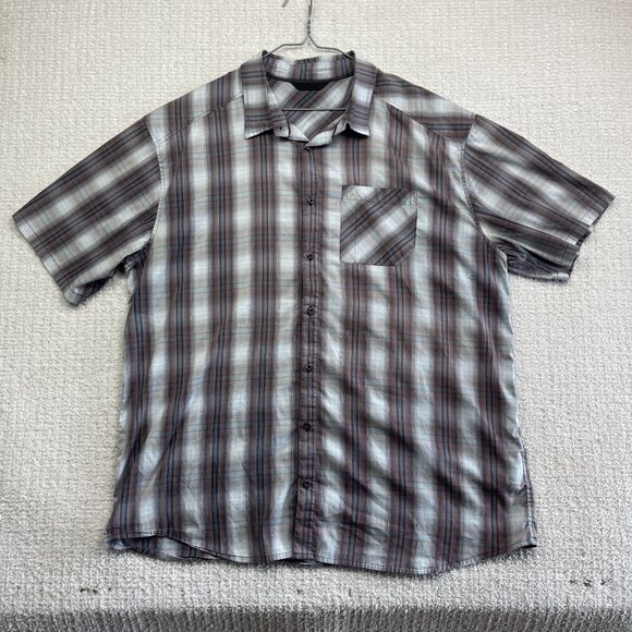 ARC’TERYX Brohm Shirt Men Blue / Burgundy Plaid Short Sleeve Button Up XL READ** - Picture 1 of 16
